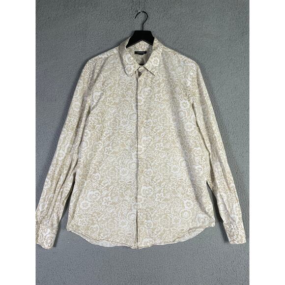 Express Men’s Paisley Button Down Dress Shirt Large 100% Cotton Beige White - Picture 2 of 9